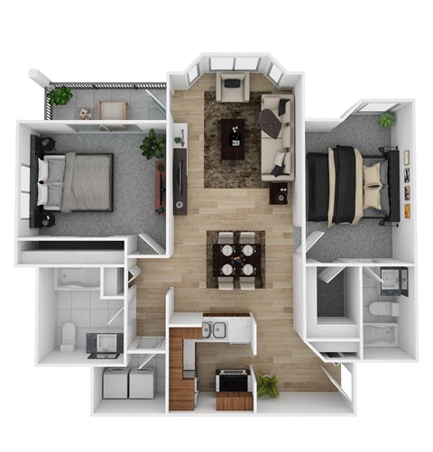 Floor plan for 2 beds, 2 baths, 1090 sqft